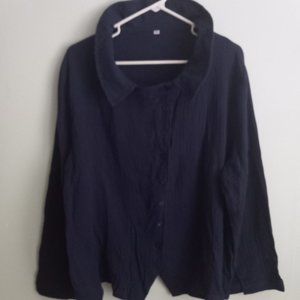 long sleeve top, 8 button front, button cuffs, navy blue, 3xl, 100% cotton